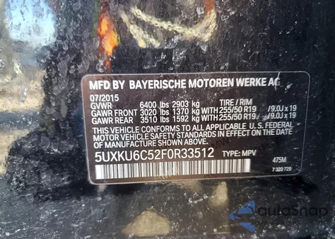 2015 BMW X6 xDrive50I из США, поврежденный, VIN 5UXKU6C52F0R33512